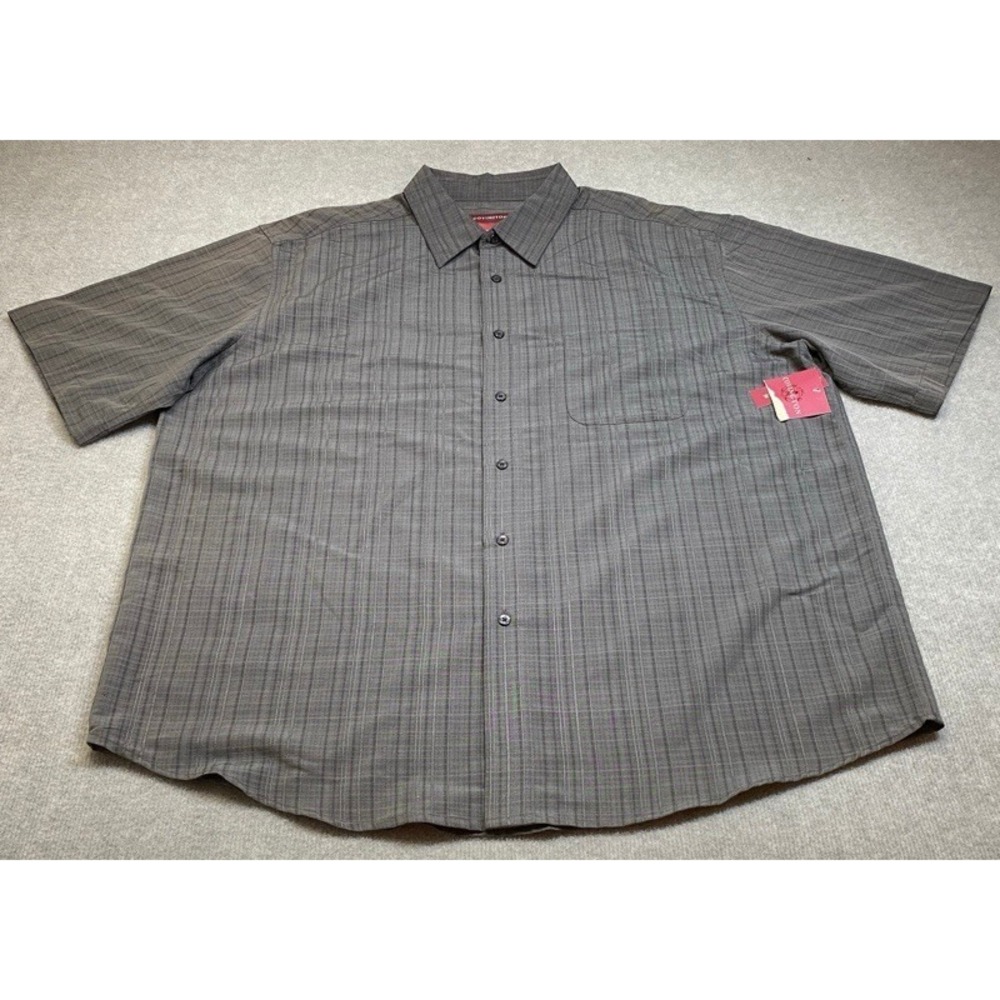 NWT Covington Button Down Shirt Men XXL Grey Grid Rayon Blend Short Sleeve 11714